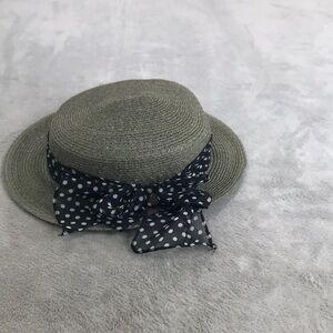 Goorin Bros  Olive Green Straw Hat with Black Polka Dot Bow M